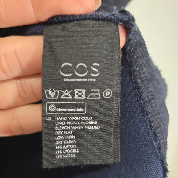 COS Womens XS Blue Wool Blend Mock Neck‎ High Low Shift Dress Short Sleeve - Picture 10 of 11